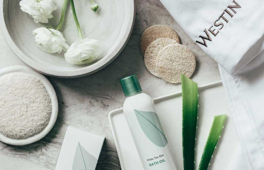 an array of westin spa lotion products and exfoliants
