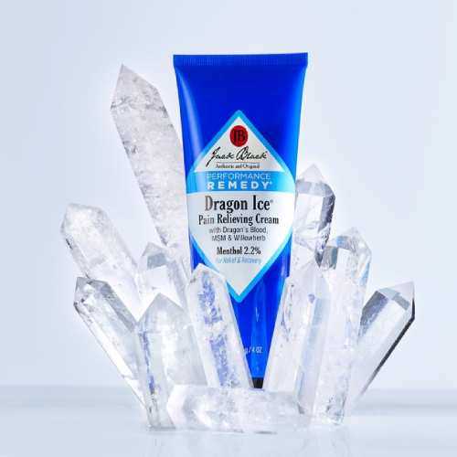a tube of pain relief cream embedded in ice crystals
