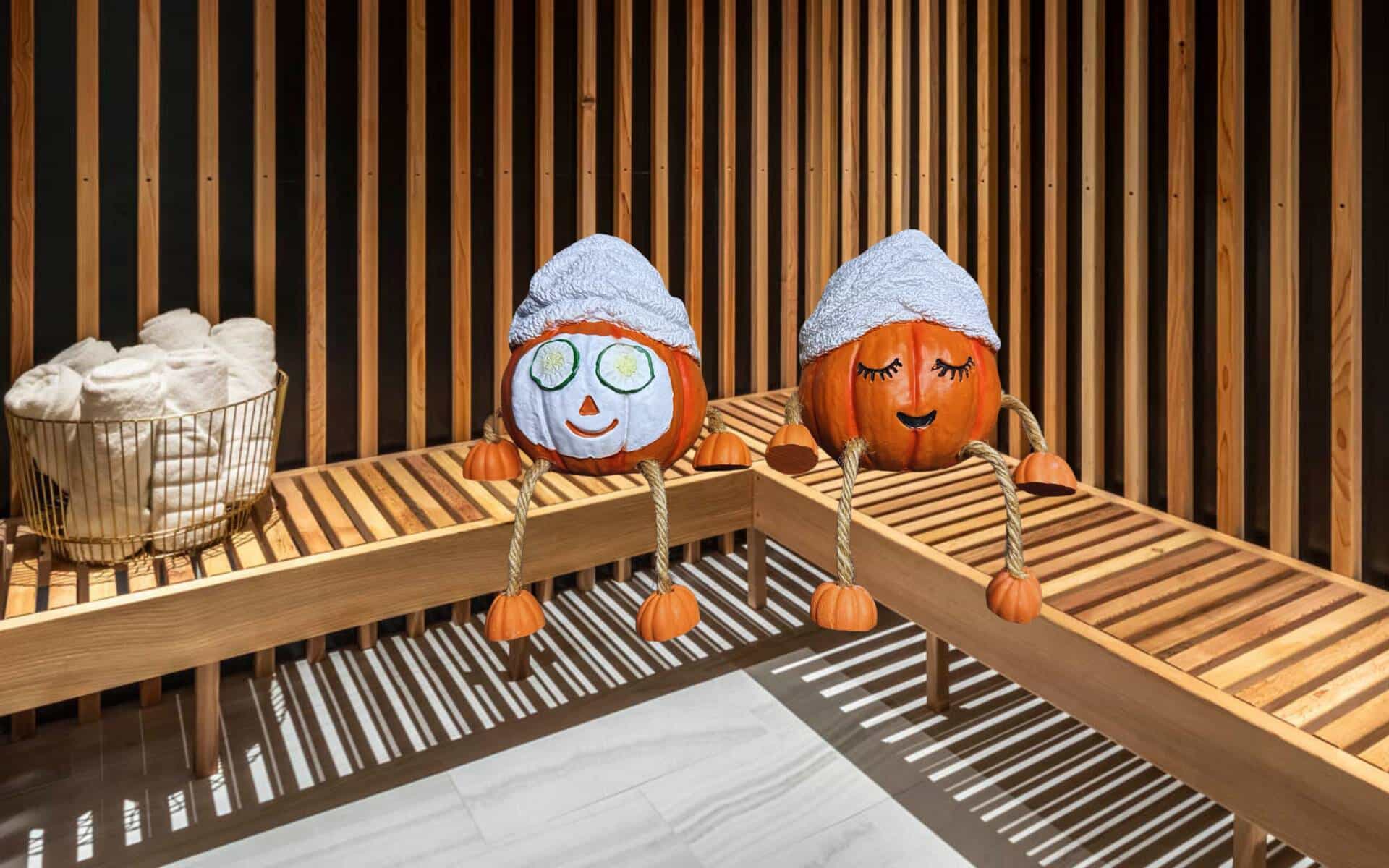 two pumpkins enjoying a sauna